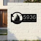 Custom Metal Sailboat Metal Address Sign Custom House number Hanging Address Plaque Yard Sign Outdoor