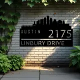 Custom Metal Austin city skyline Metal Address Sign Hanging Address Plaque house number Yard Outdoor Sign