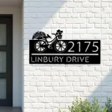 Custom Metal Bicycle with flower and hearts Metal Address Sign, House number, Outdoor Number Signage, Yard Sign Address Plate