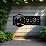 Custom Metal Camping tent adventure Metal Address Sign Custom House number Hanging Address Plaque Yard Sign Outdoor