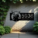 Custom Metal Deer couple Metal Address Sign, House number, Outdoor Number Signage, Yard Sign Address Plate