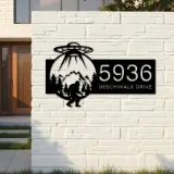 Custom Metal Alien UFO bigfoot sasquatch Metal Address Sign, House number, Outdoor Number Signage, Yard Sign Address Plate