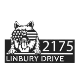 Custom Metal Keeshond dog US flag glasses Metal Address Sign House number Hanging Address Plaque Yard Sign Outdoor decor