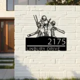 Custom Metal Cricket player sport Metal Address Sign, House number, Outdoor Number Signage, Yard Sign Address Plate