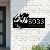 Custom Metal Beach Scene Summer Palm Tree Metal Address Sign, House number, Outdoor Number Signage, Yard Sign Address Plate