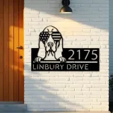 Custom Metal Basset hound dog US flag glasses Metal Address Sign House number Hanging Address Plaque Yard Sign Outdoor decor