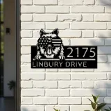 Custom Metal Keeshond dog US flag glasses Metal Address Sign House number Hanging Address Plaque Yard Sign Outdoor decor