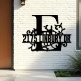 Custom Metal Floral Monogram Split Letter E Metal Address Sign House number Hanging Address Plaque Yard Sign Outdoor decor