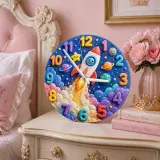 Cute Space Rocket Kids Room Wall Clock