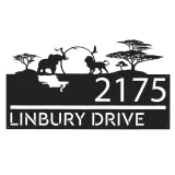 Custom Metal Safari scene african wild life Metal Address Sign, House number, Outdoor Number Signage, Yard Sign Address Plate