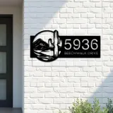 Custom Metal Cactus mountain scene wild life Metal Address Sign, House number, Outdoor Number Signage, Yard Sign Address Plate