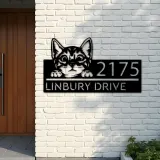 Custom Metal Cute peeking cat kitten pet Metal Address Sign, House number, Outdoor Number Signage, Yard Sign Address Plate