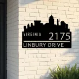 Custom Metal Virginia city skyline Metal Address Sign Hanging Address Plaque house number Yard Outdoor Sign