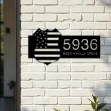 Custom Metal Police badge American Flag Patriotic Metal Address Sign, House number, Outdoor Number Signage, Yard Sign Address Plate
