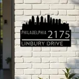 Custom Metal Philadelphia city skyline Metal Address Sign Hanging Address Plaque house number Yard Outdoor Sign