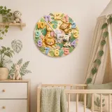 Pastellfarbene Safari-Tiere Wanduhr für Kinderzimmer | Süße Dschungel-Nursery-Dekoration, Erinnerungsstück zur Babyparty für Jungen & Mädchen (34,5 cm)