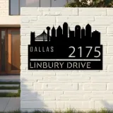 Custom Metal Dallas city skyline Metal Address Sign Hanging Address Plaque house number Yard Outdoor Sign