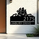 Custom Metal Boat with dolphins Metal Address Sign, House number, Outdoor Number Signage, Yard Sign Address Plate