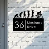 Custom Metal Cycling evolution Bicycle rider Metal Address Sign, House number, Outdoor Number Signage, Yard Sign Address Plate