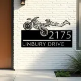Custom Metal Motocross dirtbike biker Metal Address Sign, House number, Outdoor Number Signage, Yard Sign Address Plate