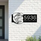Custom Metal Walleye fishing rod bait hook Metal Address Sign, House number, Outdoor Number Signage, Yard Sign Address Plate