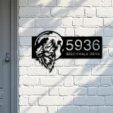 Custom Metal Wolf howling on full moon Metal Address Sign, House number, Outdoor Number Signage, Yard Sign Address Plate001