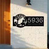 Custom Metal Elephants mother and child in forest Metal Address Sign, House number, Outdoor Number Signage, Yard Sign Address Plate