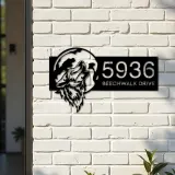 Custom Metal Wolf howling on full moon Metal Address Sign, House number, Outdoor Number Signage, Yard Sign Address Plate001