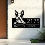Custom Metal Australian Cattle dog cute puppy Metal Address Sign House number Hanging Address Plaque Yard Sign Outdoor decor