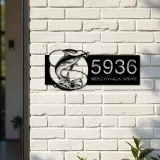Custom Metal Marlin fishing rod bait hook Metal Address Sign, House number, Outdoor Number Signage, Yard Sign Address Plate