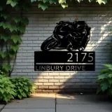 Custom Metal Motobike rider biker Metal Address Sign, House number, Outdoor Number Signage, Yard Sign Address Plate