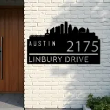 Custom Metal Austin city skyline Metal Address Sign Hanging Address Plaque house number Yard Outdoor Sign