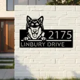 Custom Metal Alaskan Malamute dog cute puppy Metal Address Sign House number Hanging Address Plaque Yard Sign Outdoor decor