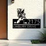 Custom Metal Peeking Rabbit bunny farmhouse Metal Address Sign House number Hanging Address Plaque Yard Sign Outdoor decor
