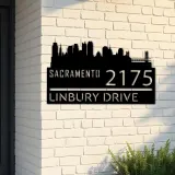 Custom Metal Sacramento city skyline Metal Address Sign Hanging Address Plaque house number Yard Outdoor Sign