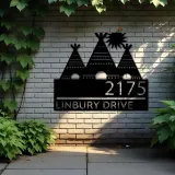 Custom Metal Native american teepee Metal Address Sign, House number, Outdoor Number Signage, Yard Sign Address Plate