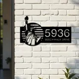Custom Metal Statue of liberty US flag 4th July Metal Address Sign, House number, Outdoor Number Signage, Yard Sign Address Plate