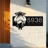 Custom Metal Alien UFO bigfoot sasquatch Metal Address Sign, House number, Outdoor Number Signage, Yard Sign Address Plate