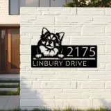 Custom Metal Chihuahua Long haired dog Puppy Metal Address Sign House number Hanging Address Plaque Yard Sign Outdoor decor