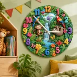 Tropical Jungle Safari Wood Kids Room Wall Clock
