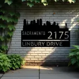 Custom Metal Sacramento city skyline Metal Address Sign Hanging Address Plaque house number Yard Outdoor Sign