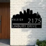 Custom Metal Raleigh city skyline Metal Address Sign Hanging Address Plaque house number Yard Outdoor Sign
