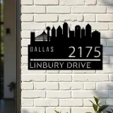 Custom Metal Dallas city skyline Metal Address Sign Hanging Address Plaque house number Yard Outdoor Sign