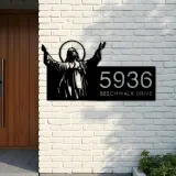 Custom Metal Jesus Christ Metal Address Sign House number Hanging Address Plaque Yard Sign Outdoor