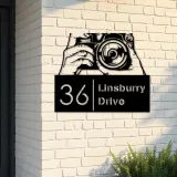 Custom Metal Hands holding camera photography Metal Address Sign, House number, Outdoor Number Signage, Yard Sign Address Plate