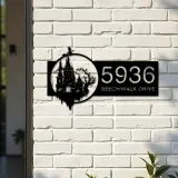 Custom Metal Haunted Castle Flying Witch Halloween Metal Address Sign House number Hanging Address Plaque Yard Sign Outdoor