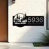 Custom Metal Camping Camper Hiking Hiker Mountain Metal Address Sign, House number, Outdoor Number Signage, Yard Sign Address Plate