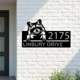 Custom Metal Peeking Raccoon Wild animal wildlife Metal Address Sign, House number, Outdoor Number Signage, Yard Sign Address Plate