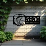 Custom Metal Marlin fishing rod bait hook Metal Address Sign, House number, Outdoor Number Signage, Yard Sign Address Plate