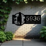 Custom Metal Longboard male Surfer Metal Address Sign, House number, Outdoor Number Signage, Yard Sign Address Plate